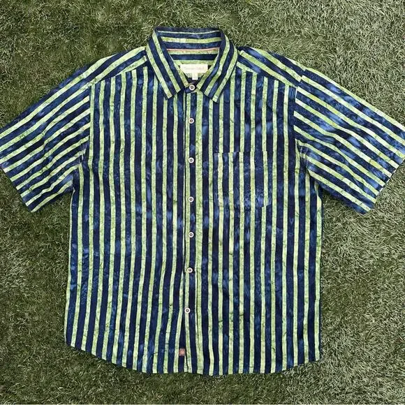 The Territory Ahead Men's Referee Batik Stripe Chest Pocket Short Sleeve Shirt L - Picture 2 of 7